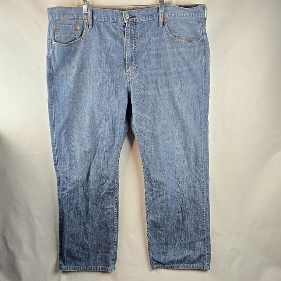 Levis 569 Jeans Mens 44x32 Blue Denim Loose Straight Stretch Baggy Skater Holes - Picture 1 of 14